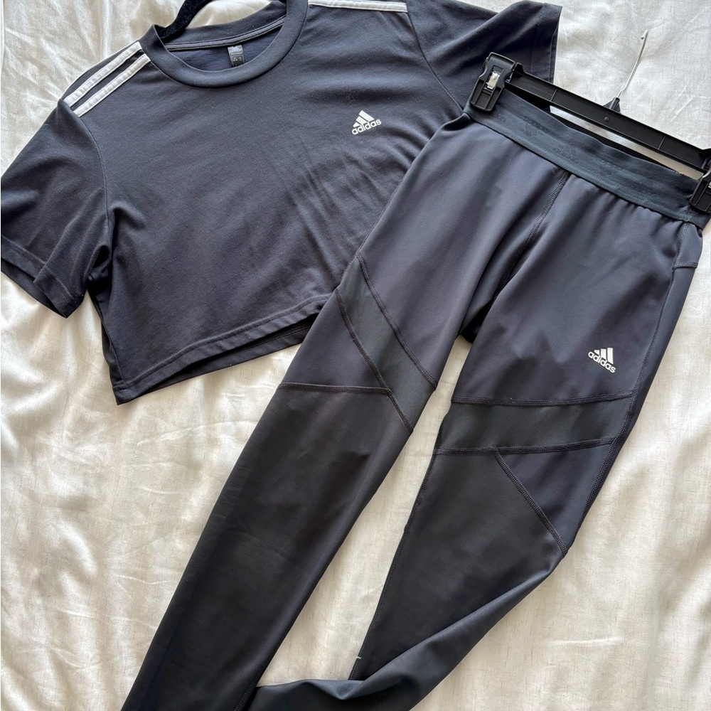Adidas Primegreen Aeroready Gray Crop Tee and Leggings